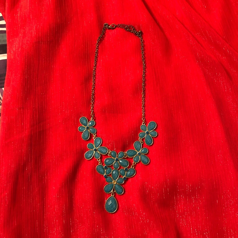 Teal flower statement necklace
